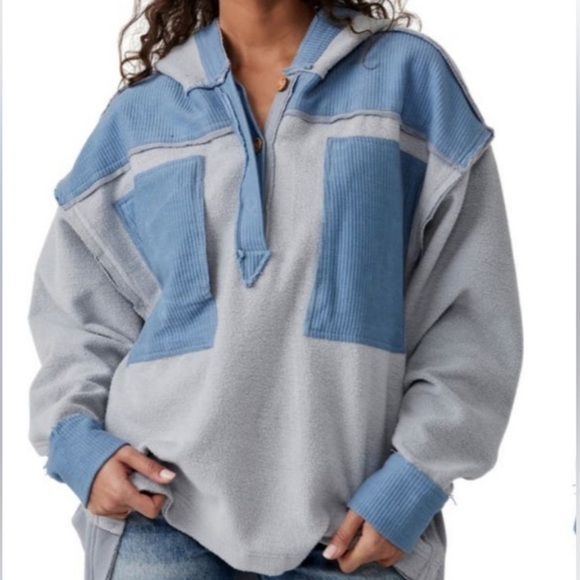 Free People Tops - free people | oversized corie sweatshirt | size medium baby blue sweatshirt